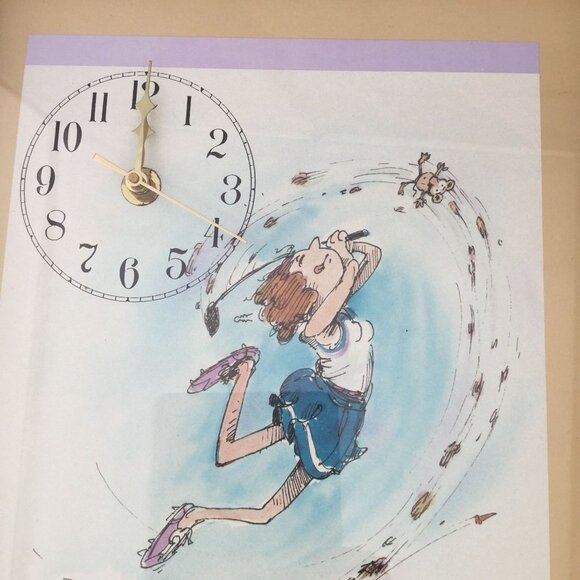 80s funny Gary Patterson print in wood framed clock Full Swing animated lady gol - Picture 7 of 7